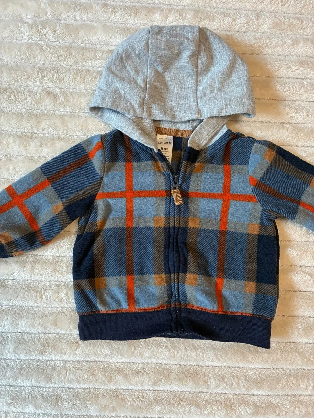 Carter’s 6M Plaid Fleece Zip Hoodie 🧡